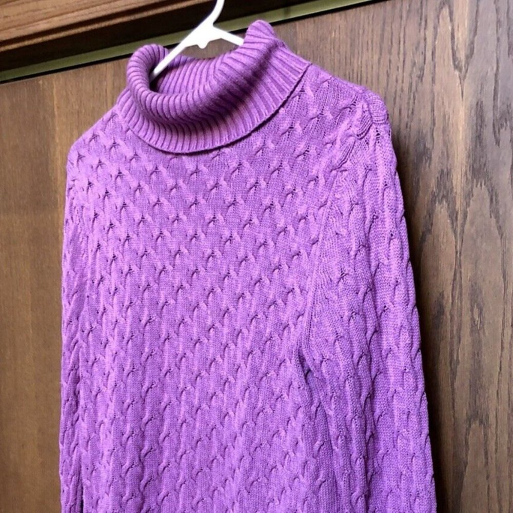 Croft & Barrow Women's Cable Knit Ribbed Turtleneck Sweater Medium Purple Cotton - Picture 9 of 15